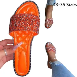 Lady Spogy Sole Tender Feet Shoes Cheap Pricing No Heel Bling Crystal Italian Blue Orange Slippers Yellow Slides For Women 43-35