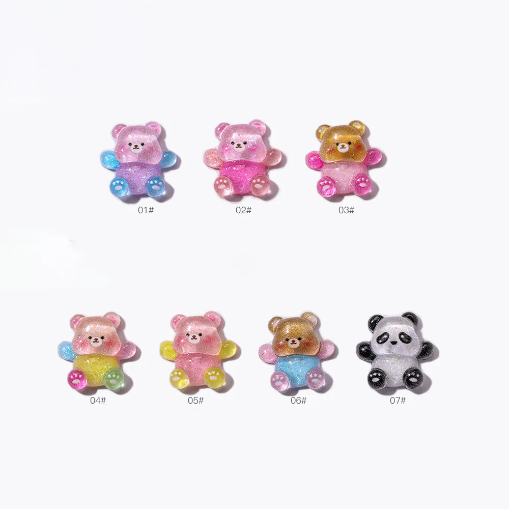 Oso de piezas para manicura, Charms de dopamina con diamantes de imitación, decoración de uñas de oso colorido, Panda 3D, 10 Uds.
