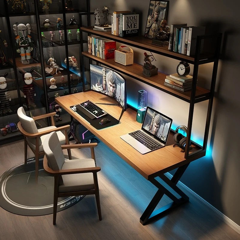 Gaming table with shelves Bedroom desk Double study table with drawers Desktop computer Office