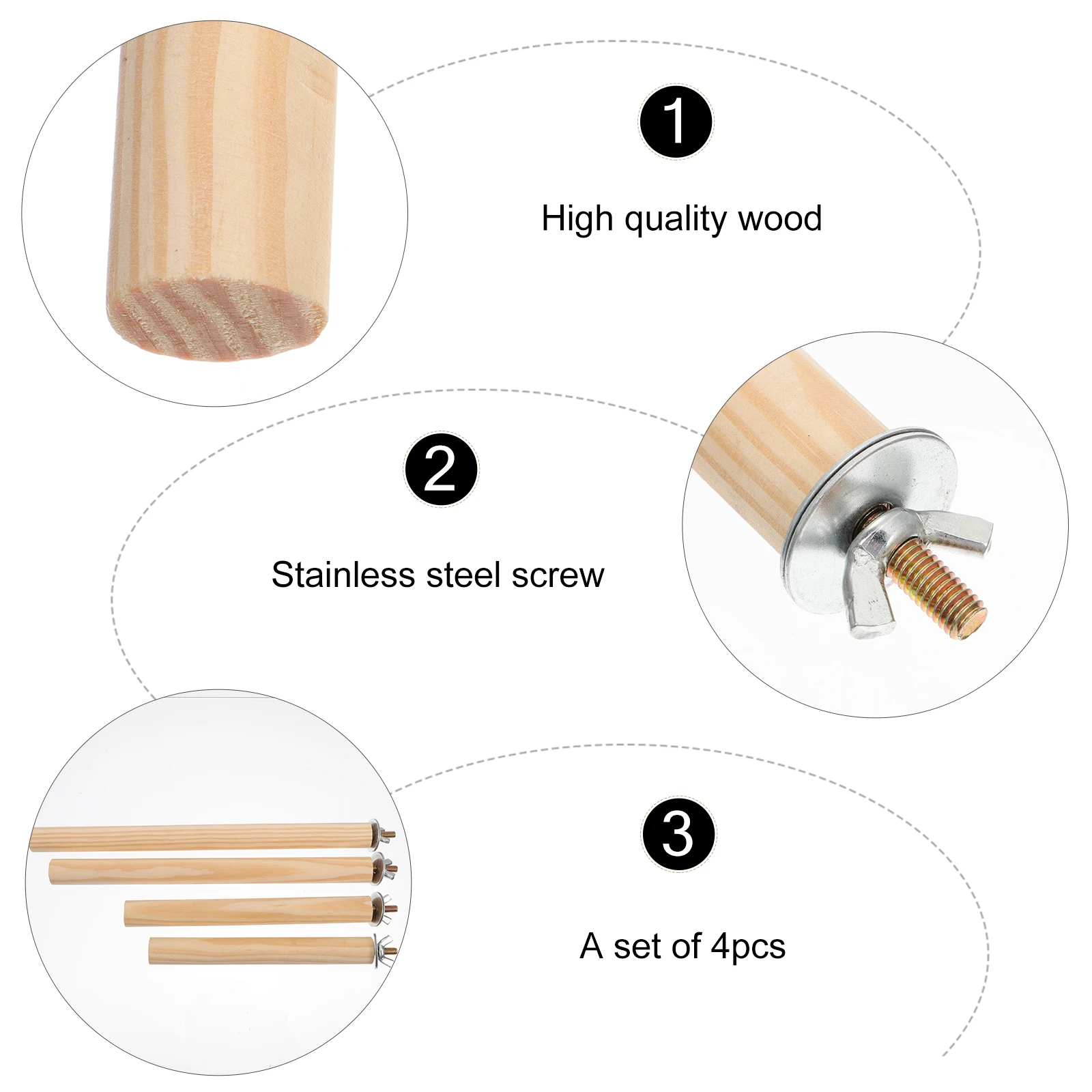 

4pcs Parrot Standing Rods Natural Wood Bird Cage Perch Safe Durable Accessories Medium Small Sizes Eco Friendly Grinding Teeth