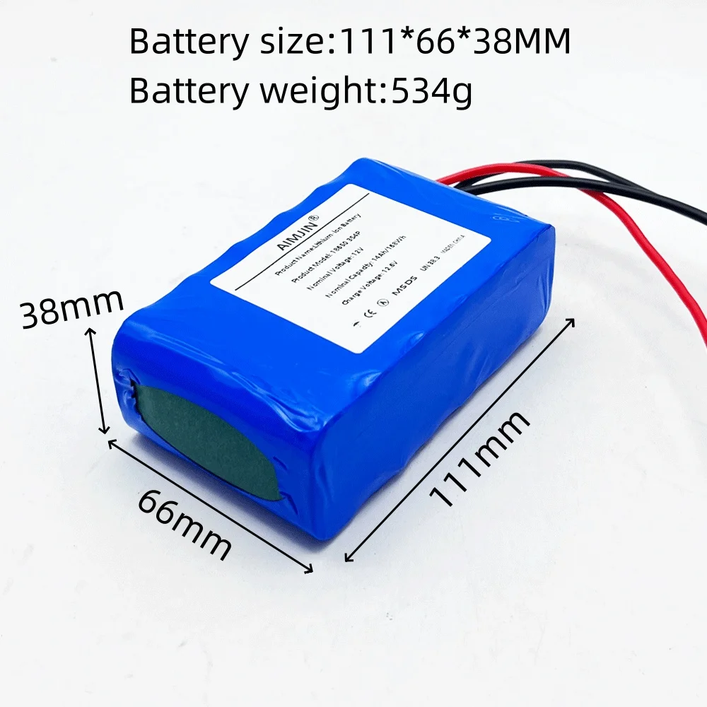 high quality 3s4p 12V 14Ah battery 18650 lithium ion 12V DC12.6V super large capacity rechargeable battery with BMS + charger