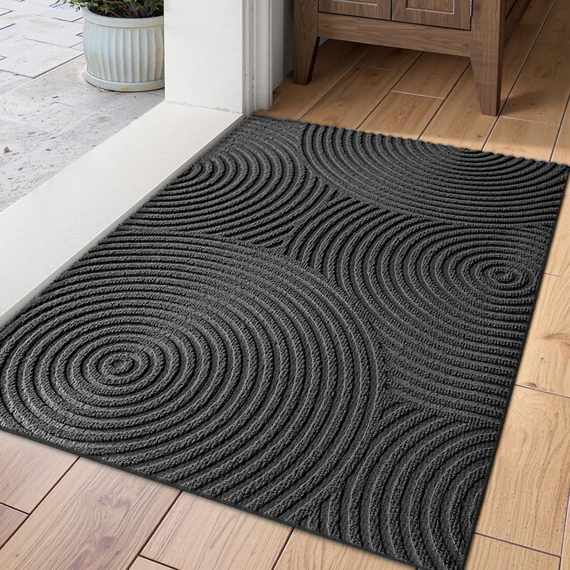 Classic Geometric Pattern Polyester Rubber Door Mat, Three-dimensional Groove Doormat, Dust-proof, Mildew-proof and Anti-slip