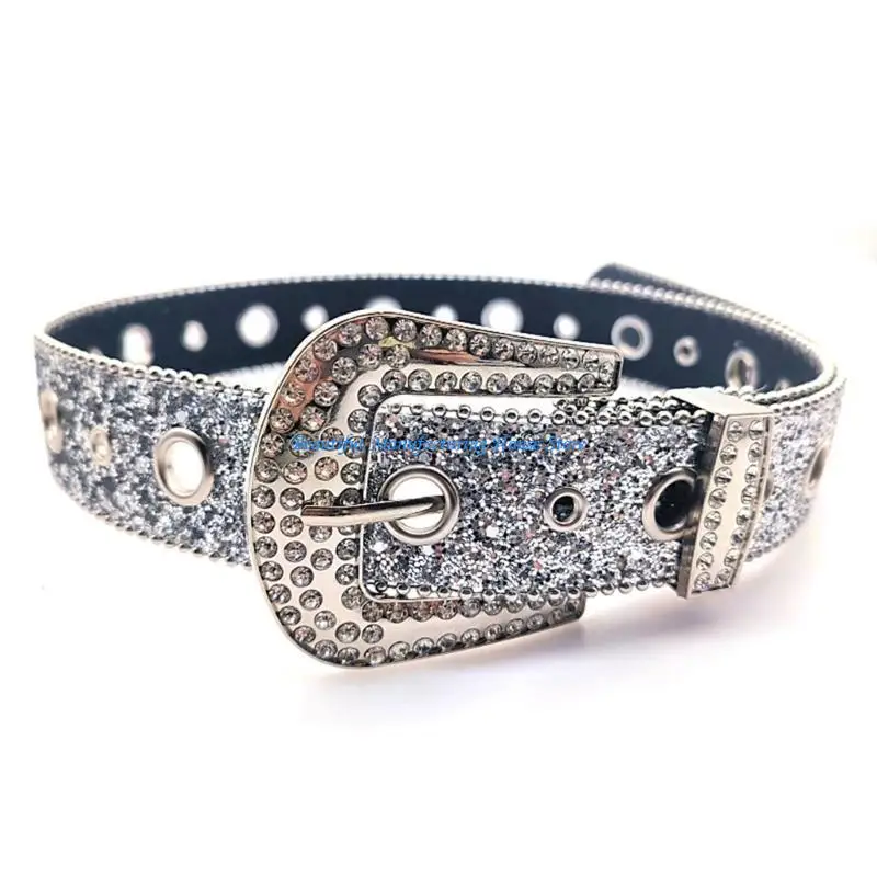 E56A التسلق حجر الراين مشبك أحزمة وسط للجينز حزام قابل للتعديل لراعية البقر راعية البقر المراهقين الإناث الجينز تنورة زنار #3