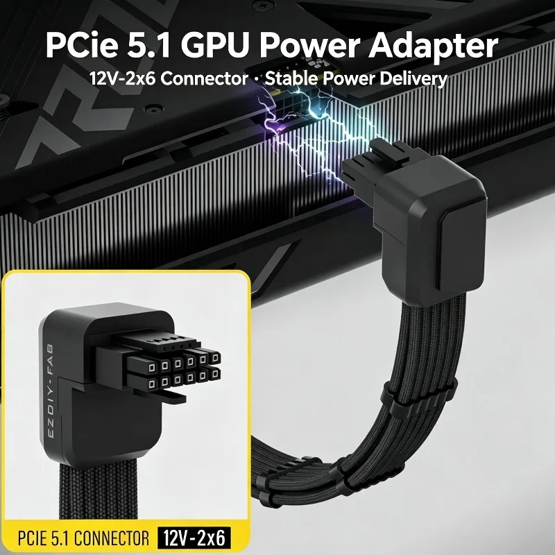 PCIe 5.0 GPU Power Extension Cable 16Pin 12+4Pin 40 Series Graphics Card 12VHPWR GPU Power Cord for PC Gaming