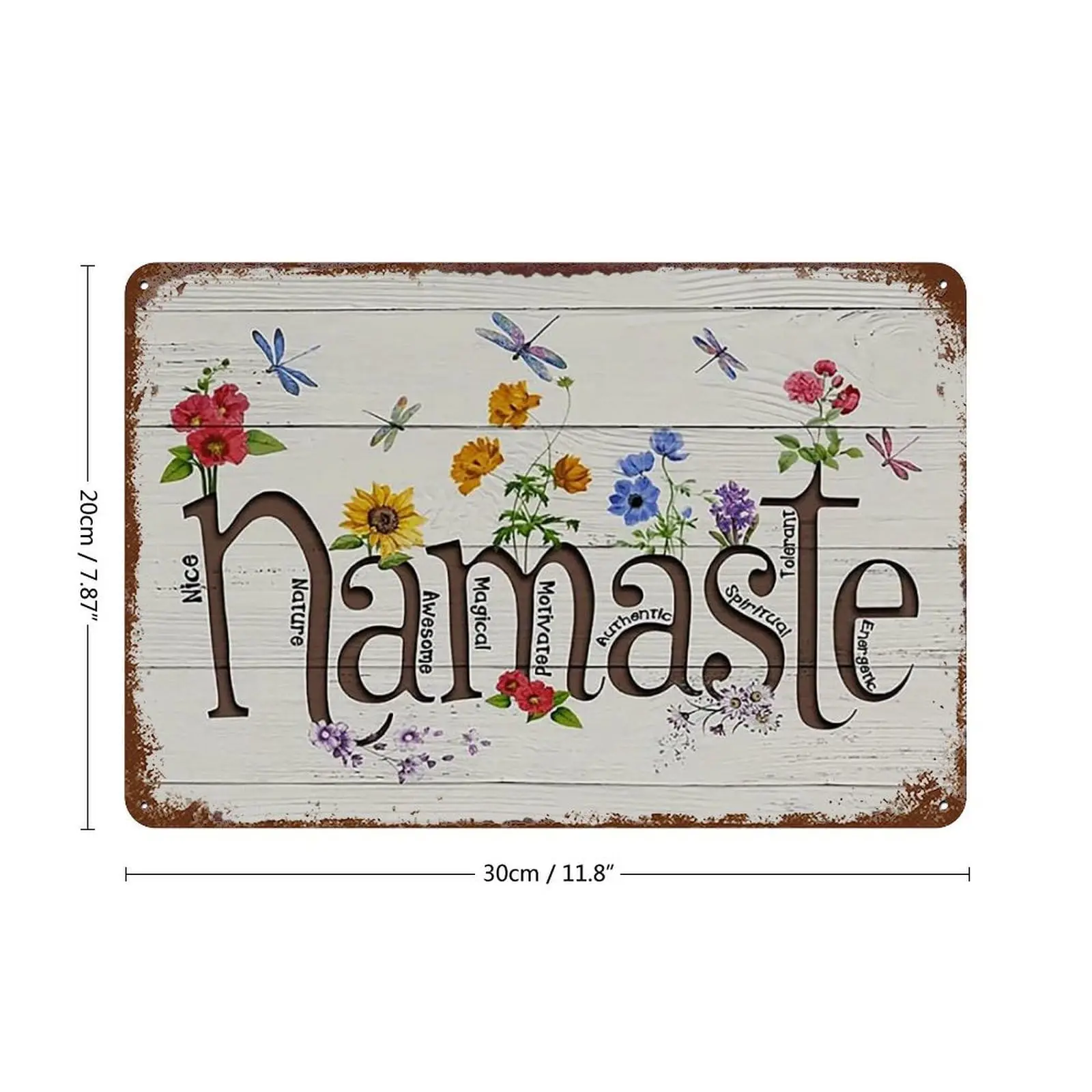 Retro Tin Sign Yoga Namaste Flowers And Dragonflies Funny Signs Wall Art Decor Plaque For Home Bar Pub Club Cafe Living Room 8X1