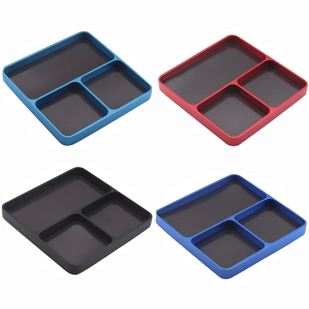 Magnetic 3-grid Parts Storage And Maintenance Tool Tray 98x98x11mm Aluminum Spiral Tray Suitable For Rc Car Drone Models