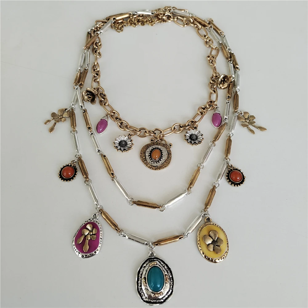 Gargantilla con múltiples colgantes Vintage para mujer, Gargantilla con dijes de moda, declaración étnica india, cadenas de Metal, Collar grande con eslabones, joya