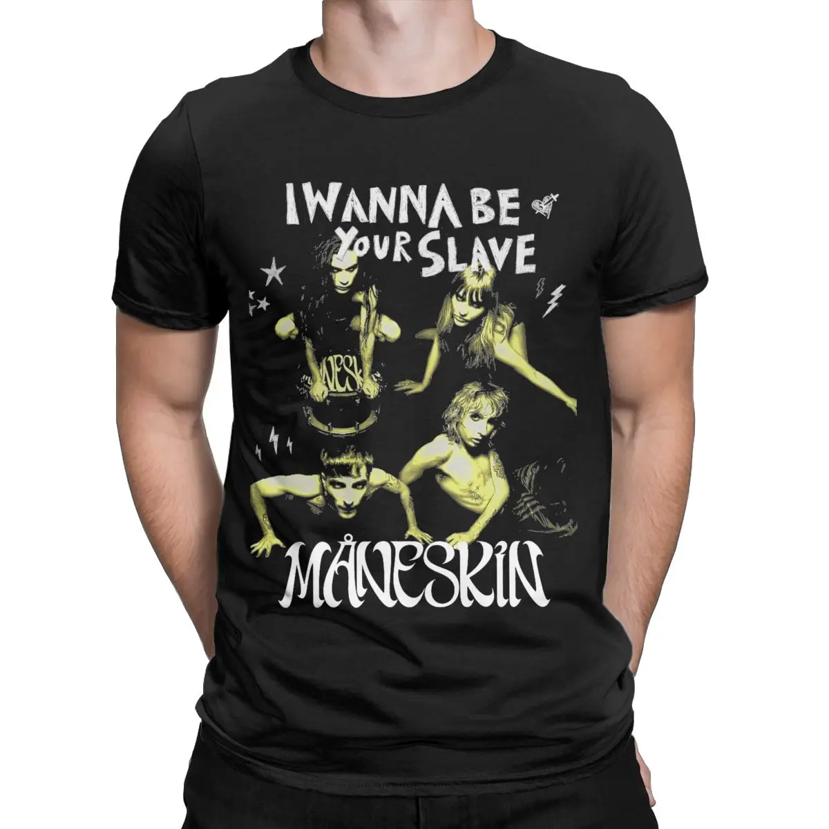 I Wanna Be Your Slave Maneskin T-Shirts Men Casual 100% Cotton Tee Shirt Crewneck Short Sleeve T Shirt Gift Idea Tops