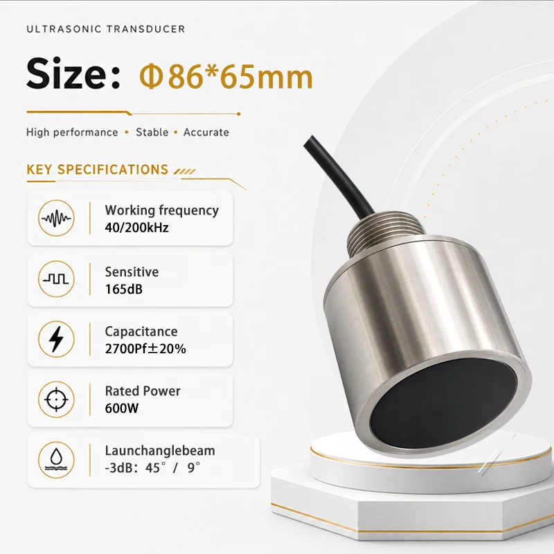 40/200kHz dual-frequency ultrasonic transducer underwater depth sensor with a measurement range of 150m