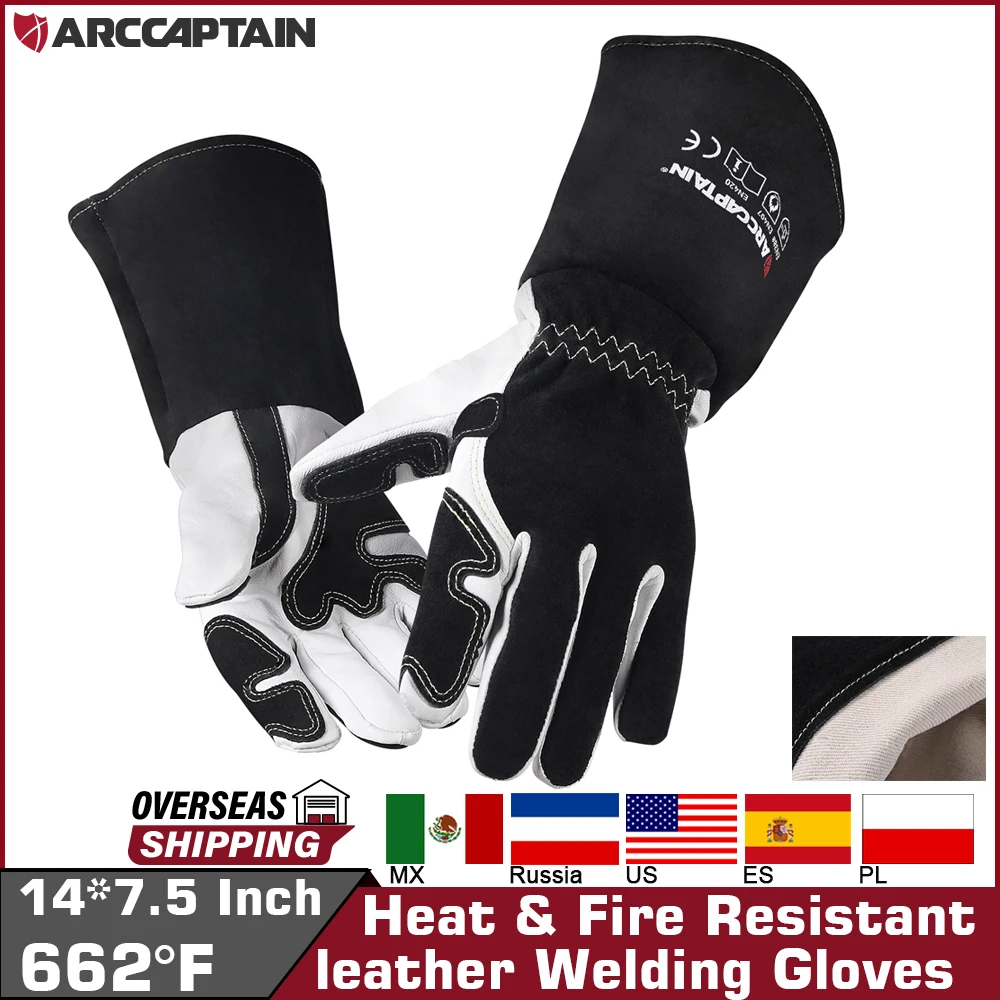 ARCCAPTAIN Welding Glove 14 Inch Premium Goatskin Grain Leather,Dexterity, Comfort Heat Puncture Resistant for Home Solding BBQ