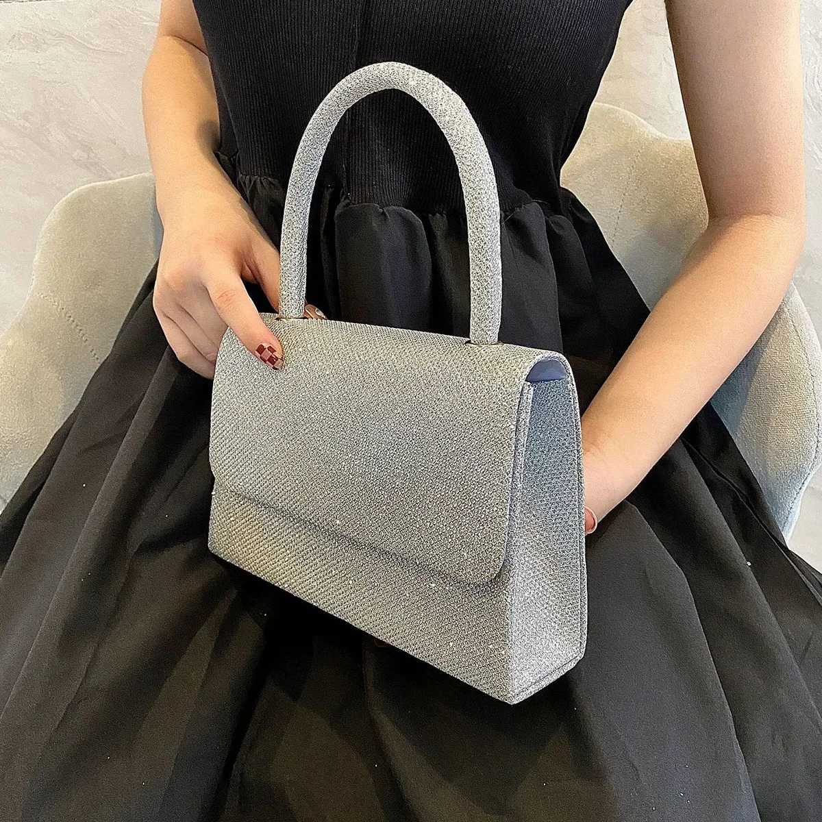 Evening Handbags Silver Sequined Glitter Purse Top-handle Bags Fashion Luxury Bridal Totes Bling Chain Shoulder Crossbody Bags