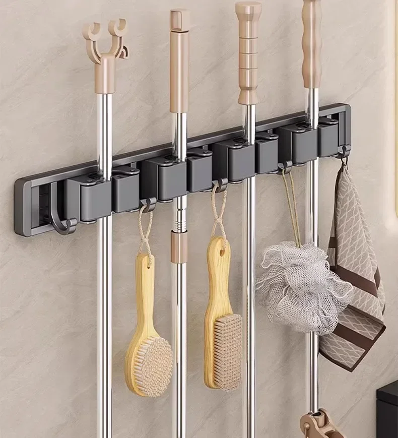 Organizer für Mopp und Besen, Mopphalter, Rack, Mopphalter, Wandmontage, starker Besen, Mopphalter, selbst, mit 5-Haken, Organizer zum Aufhängen von Besen – Detail 3