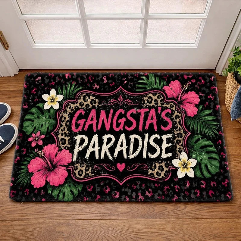 Gangstas Paradise Leopard Area Rug, Floral Cheetah Outdoor Courtyard Non Slip Doormat, Washable Living Room Entrance Carpet