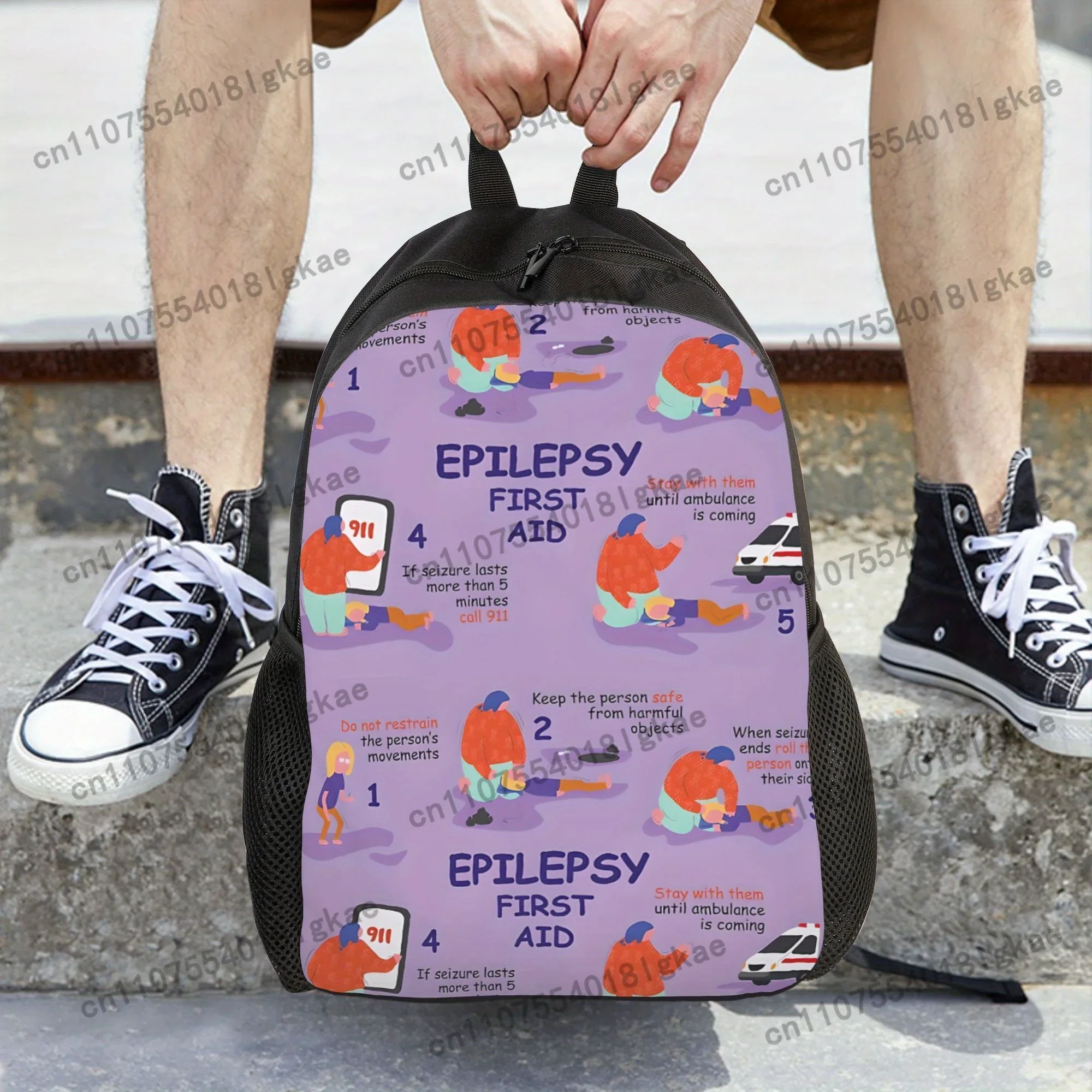 1pc Epilepsy First Aid Backpack - Large Capacity, Lightweight, Adjustable Straps, Zipper Closure, Casual Style, Machine Washable