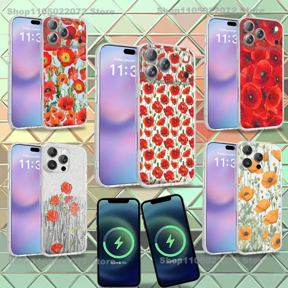 

Poppy Flower Bloom Hot Red Phone Case For iPhone 16,14,11,17,13,15,12,Air,Plus,Pro,Max,E,Mini Frosted for MagSafe Magnetic