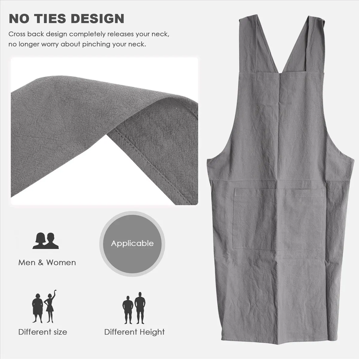MALL Linen Back Cooking Apron Suitable for Ladies and Men with Pockets Cute Suitable for Baking Kitchen
