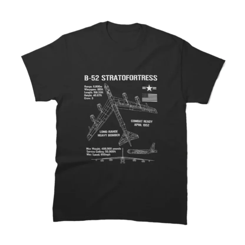 US Air Force B-52 Stratofortress Specs Military Aircraft T-Shirt 100% Cotton O-Neck Short Sleeve Casual Mens T-shirt Size S-3XL