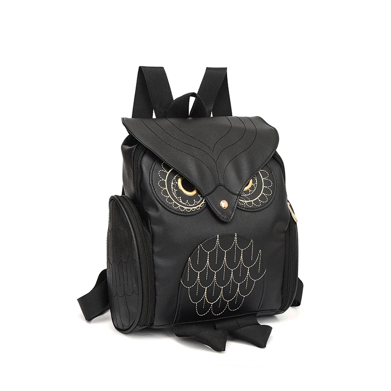 Women Backpack Stylish Cool Black PU Leather Owl Backpack Female Hot Sale Women Bag bagpack for girls