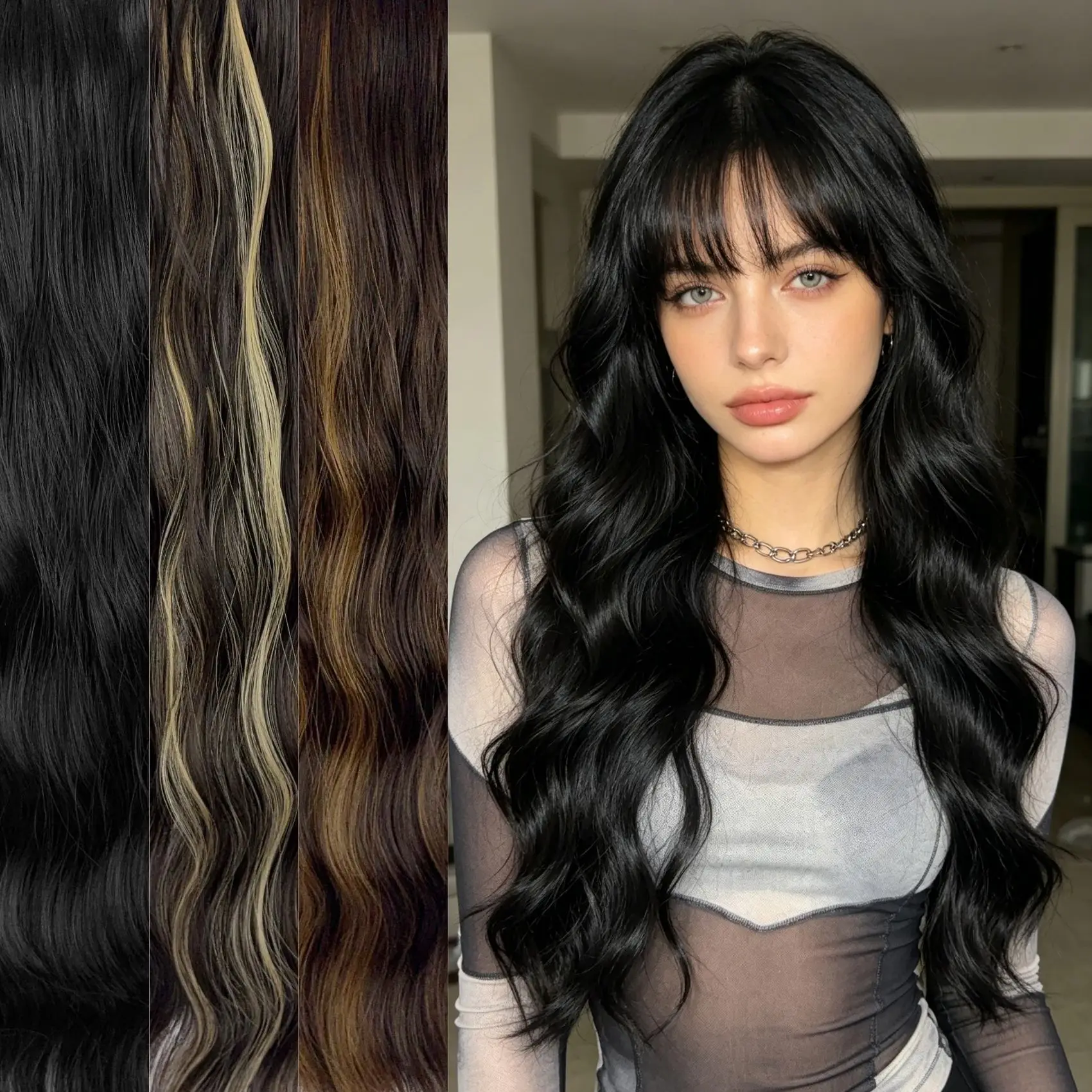JOVIA 4Pcs/Set 22Inch Synthetic Hair Clip In Long Wavy Thick Hairpieces For Women Full Head Synthetic Hair Extensions Ombre Hair