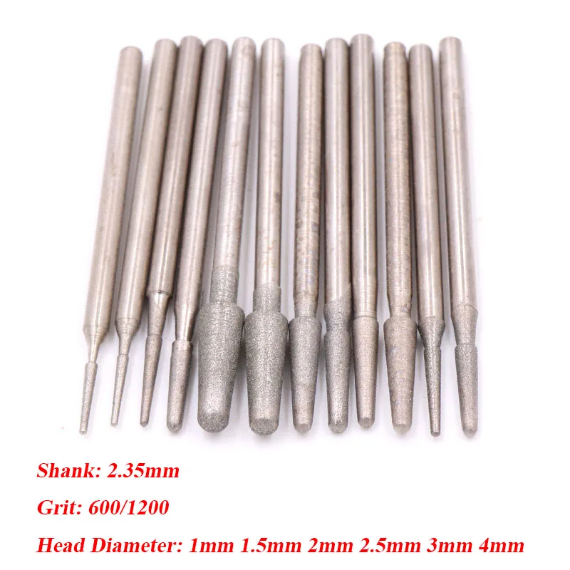 

5/10 шт., алмазная шлифовальная головка с зернистостью 600/1200, 1-4 мм, вращающиеся сверла, заусенцы, металлический камень, нефрит, гравировка, инструменты для резьбы, игла B