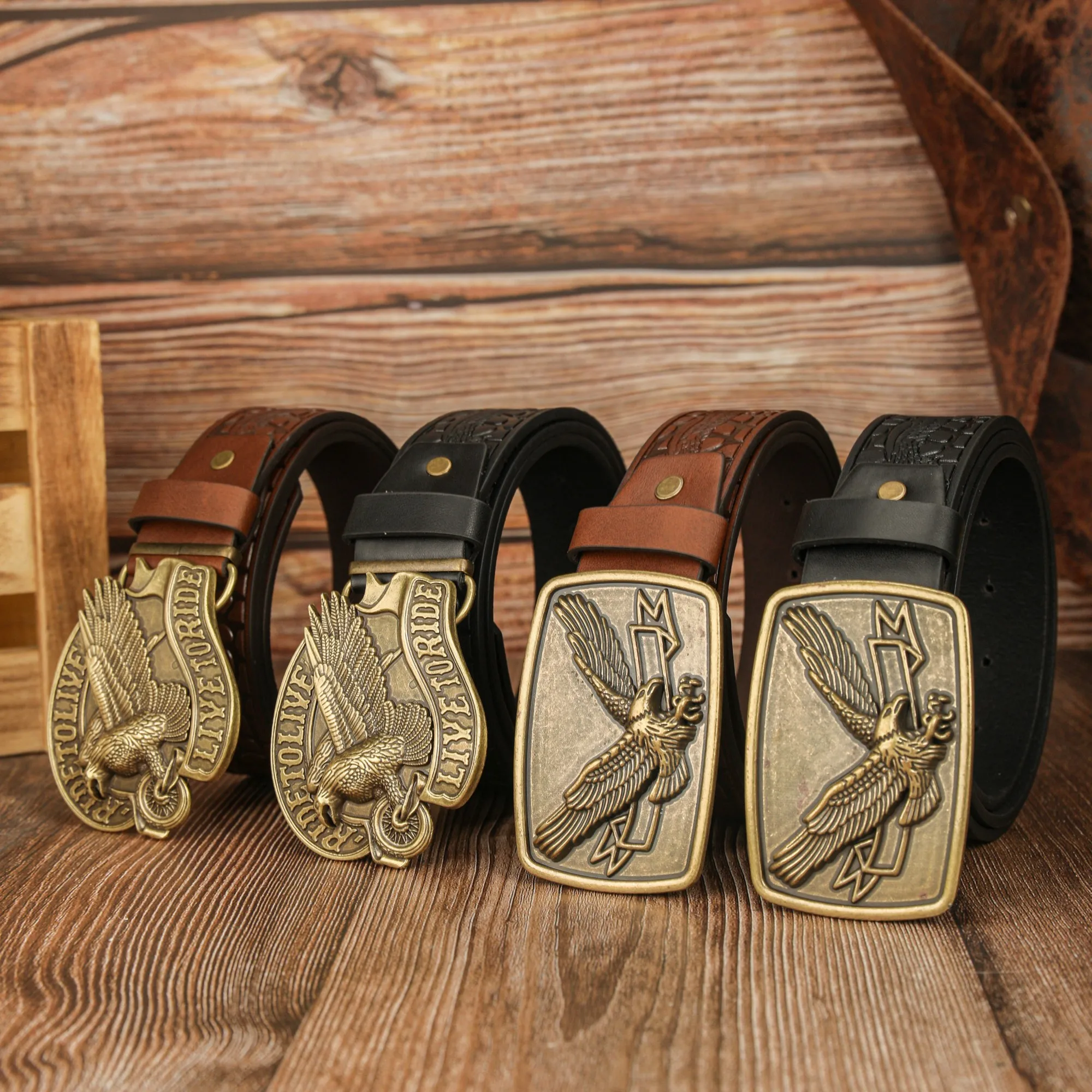 Square Eagle Letter, Zinc Alloy Buckle, Retro and Unique Eagle PU Embossed Belt, Unisex Belt