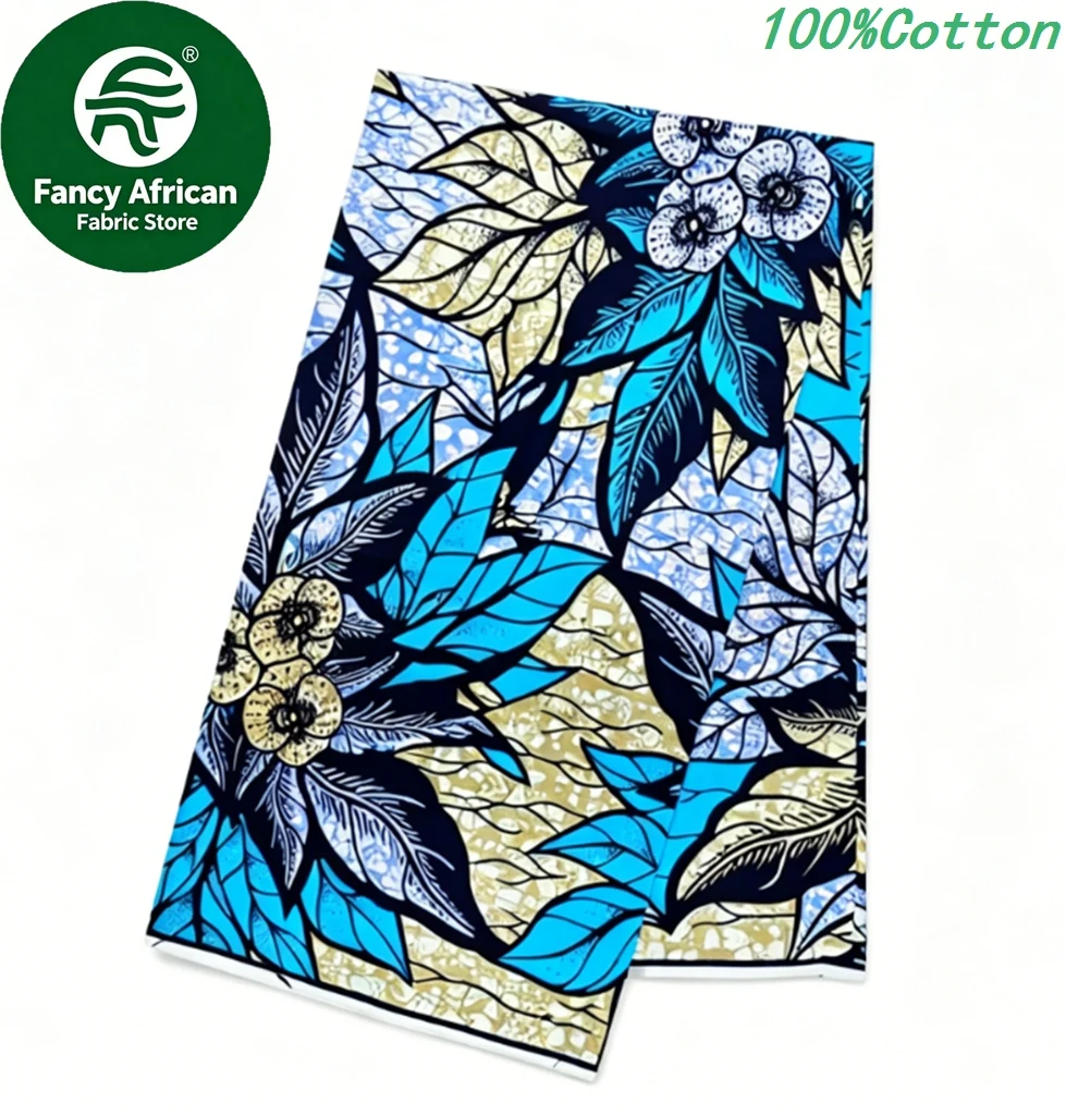 New Super Real Wax Print Fabric Guaranteed Super Grand Original Glam Wax 100% Cotton Veritable Pagne Wedding Dress