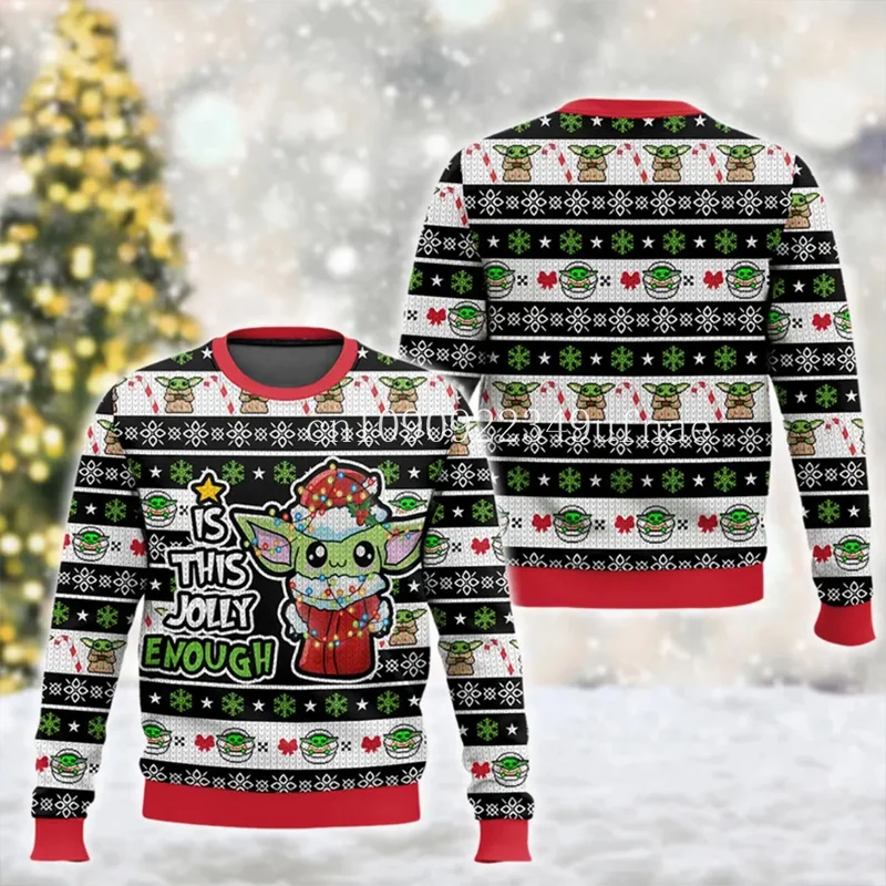 Disney Yoda Brzydki sweter Mandalorian Boże Narodzenie Wełna Disney Świąteczna koszula Prezent Sweter dla chłopców i dziewcząt Bluza codzienna