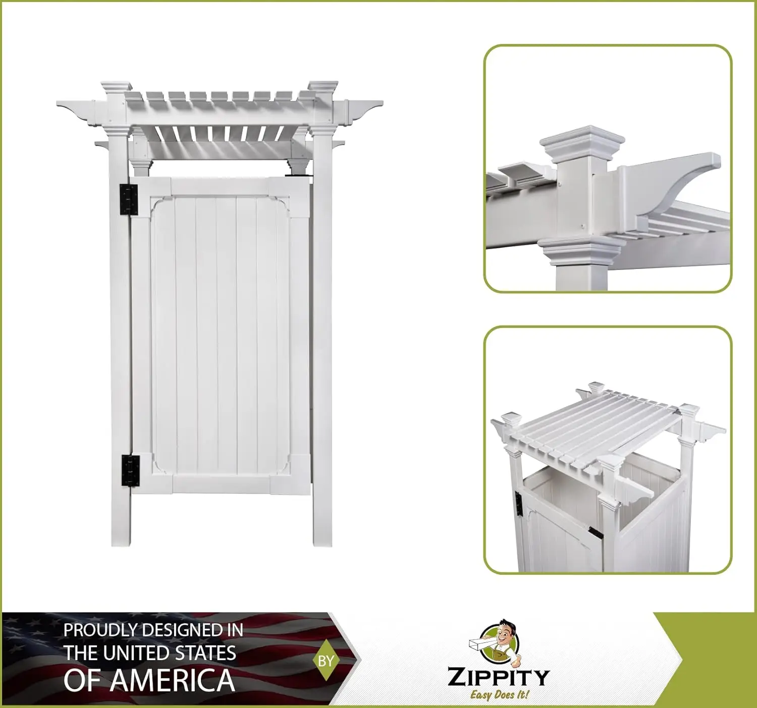 89In H X 62In W X 47In L (1 Enclosure) Zippity Hampton Outside Shower Enclosure Kit With Door, White Vinyl Outdoor Shower Kit