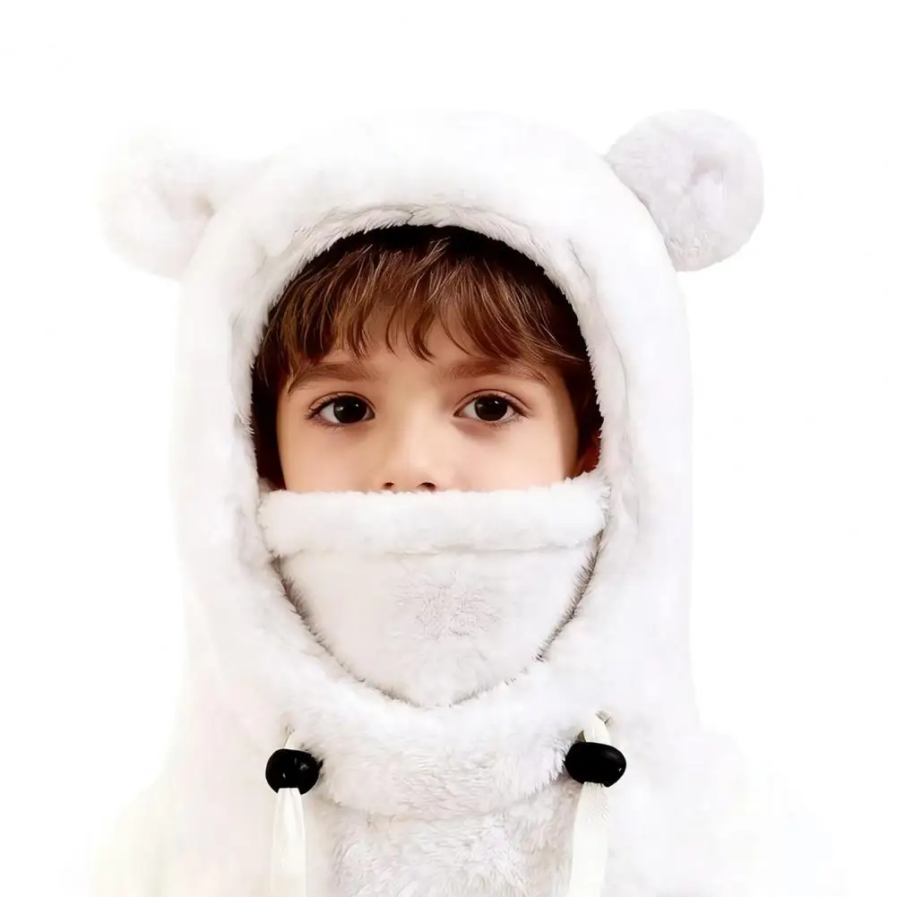 Windproof Fleece Headgear Windproof Kids Hat Kids Ski Hat with Bear Ear Decor 3-in-1 Windproof Fleece Face Guard for Winter