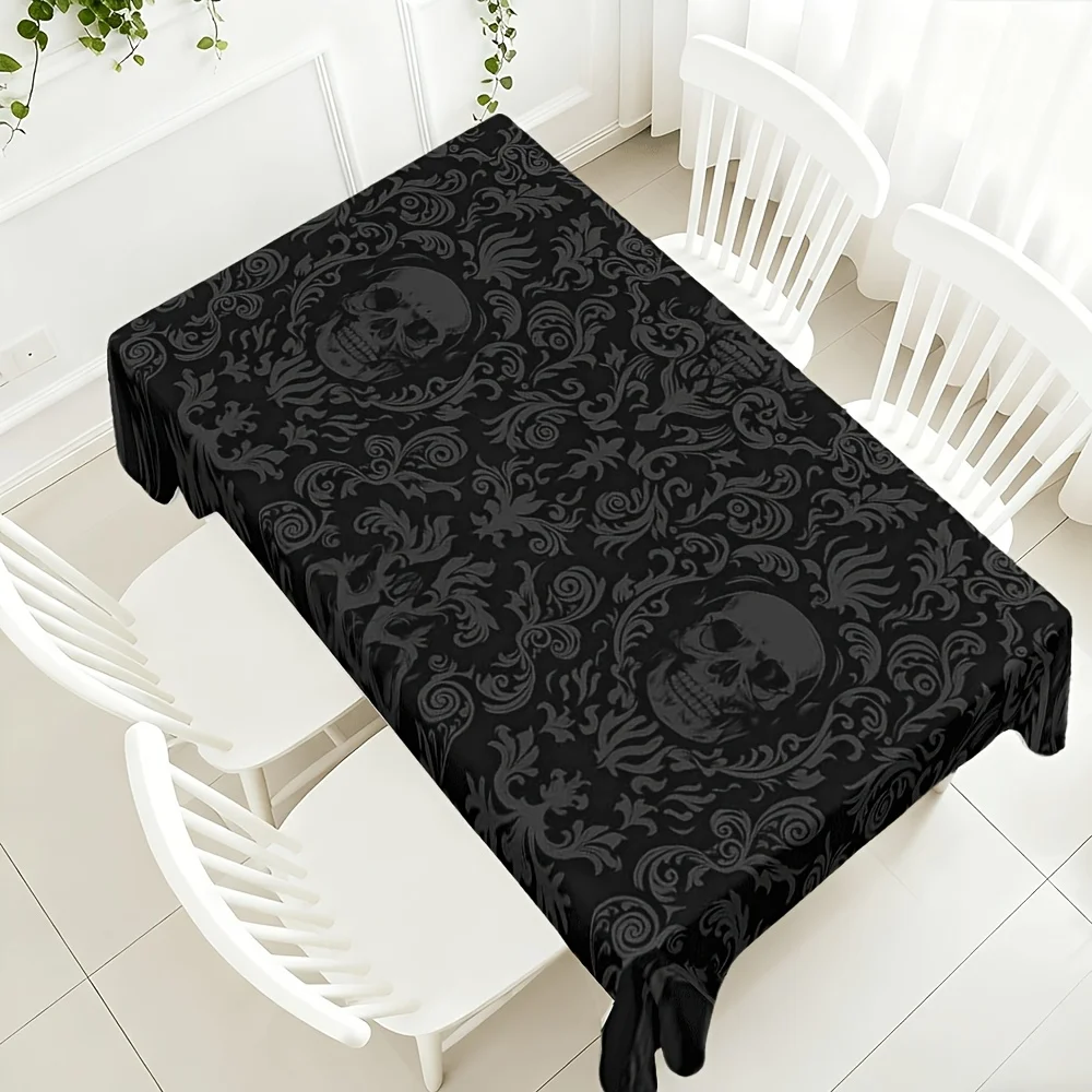 [jit] 1pc High-end versatile spring style. Black gothic-style skull and scroll pattern. Tablecloth 2D FLAT art..zyc