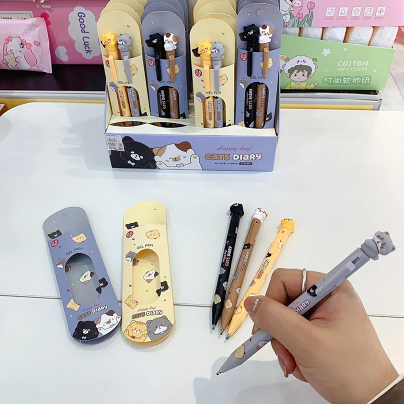 2pcs/box Kawaii Cat Pens Aesthetic Black Ink Gel Pen Ballpoint Pen Stationery Office Accessories School Supplies Kit Gift