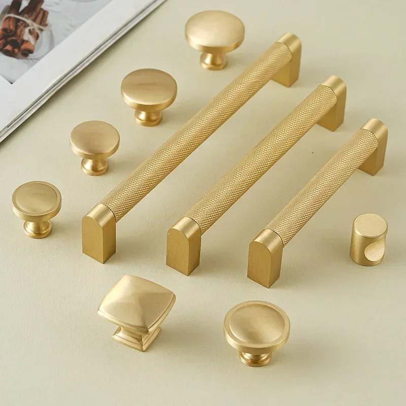 French Knurled Brass Handles for Furniture Golden Handles for Cabinets and Drawers Kitchen Cabinet Handles Shoe Cabinets Pulls