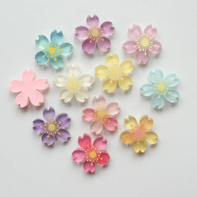 10Pcs Colorful Luminous Flowers Pendants Mini Resin Craft Flatback Scrapbooking DIY Wedding Phone Hair Toy Jewelry Embellishment