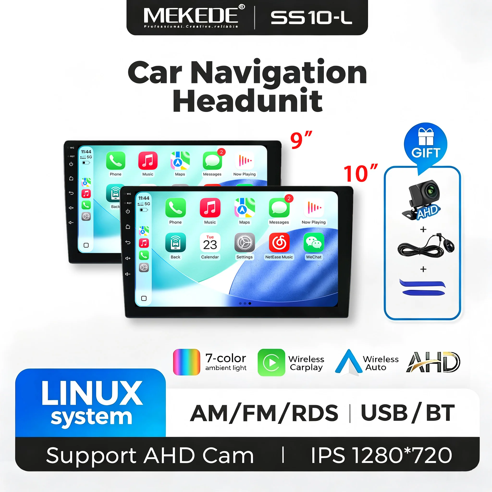 MEKEDE 9/10 Inch Linux System Universal 2 Din Car Radio Wireless CarPlay Android Auto Car Multimedia Player WIFI BT RDS FM SWC