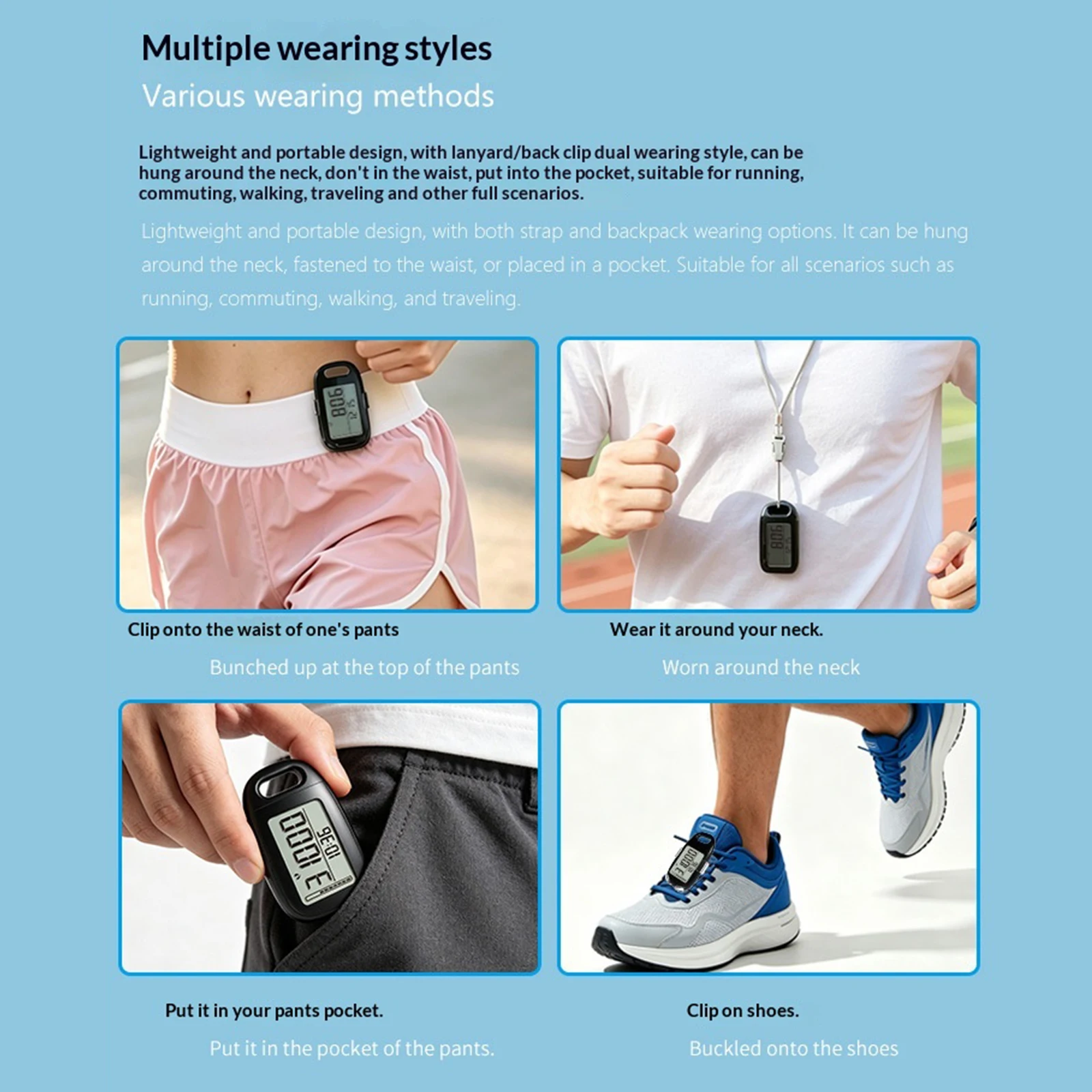 3In1 Clip 3D Sensor Pedometer Multi-Purpose Accurate Step Tracker Large Screen Pedometer Odometer for Women Men Seniors