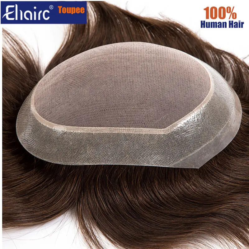 New Toupee Men Mono with Clear Pu Wig Natural Human Hair Breathable Male Hair Prosthesis Capillary 6