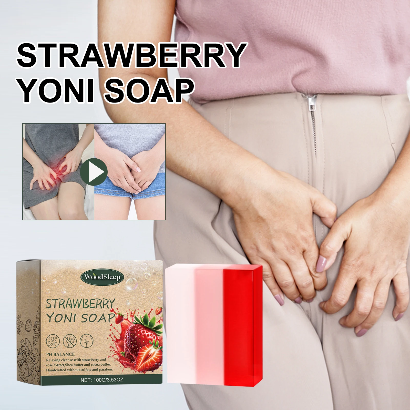 

Женское мыло Yoni Bar Soap для женщин Ph Balance Strawberry Удаление запаха Глубокая очистка Увлажняющие товары для интимных частей