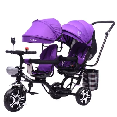 NEW Twin Tricycle Child Double Seat Bicycle Twin Baby Cart