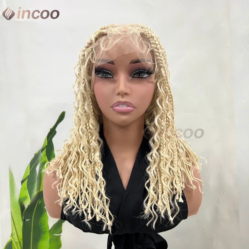 12 Inch Bohemian Curly Braided Wigs 613 Blonde Synthetic Full Lace Front Wigs For Black Women Short Goddess Locs Braid Lace Wigs