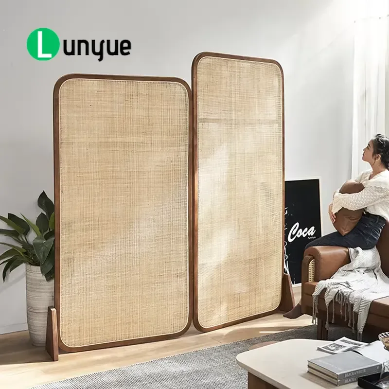 Nordic Japanese Rattan Screen Movable Room Divider with Storage Function for Living Room Bedroom Decoration Space Saving