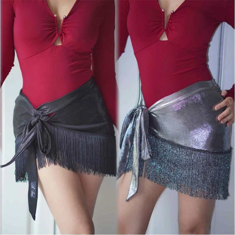 

Юбки для латинских танцев для взрослых, лазерная чача, женская юбка с бахромой для латинских танцев, женская одежда для бальных танцев самбы, SL14079