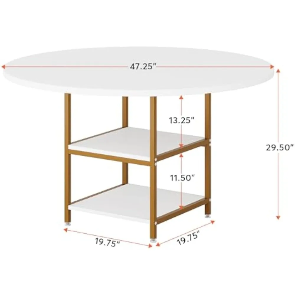 47 Inches Dining Table Kitchen Tables,with Storage Shelves for Dinner Room Kitchen Living Room, White Gold(Only Table)