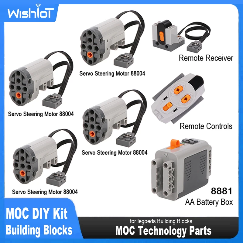 7pcs MOC High-Tech Power Function Extension Parts Sever Motor 88004 with All Brand Power Group Technology PF Blocks Brick Toys