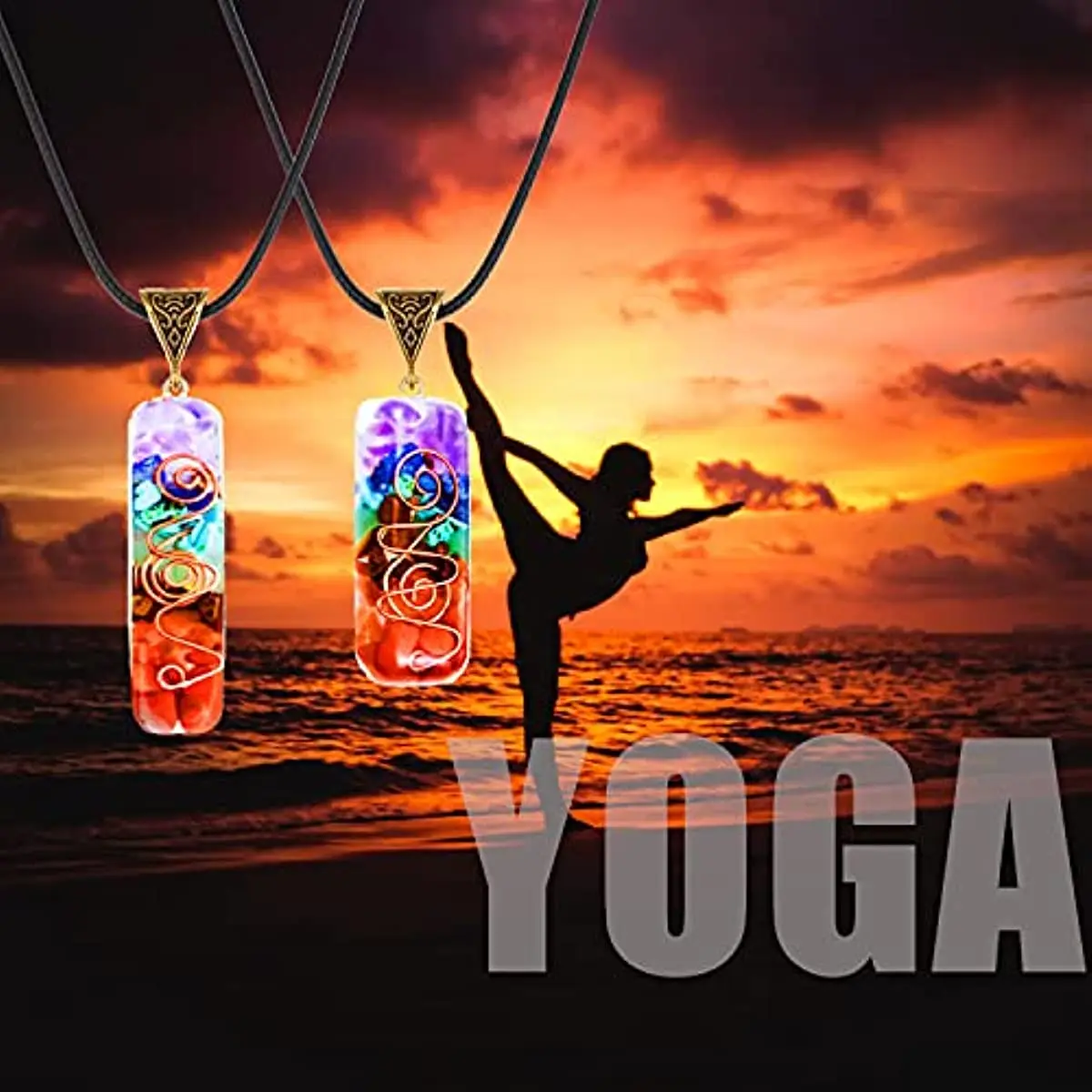 2Pcs 7 Chakra Yoga Energy Jewelry Sets Natural Stone Beads Reiki Healing Balance Necklaces Energy Bracelet for Women Girls