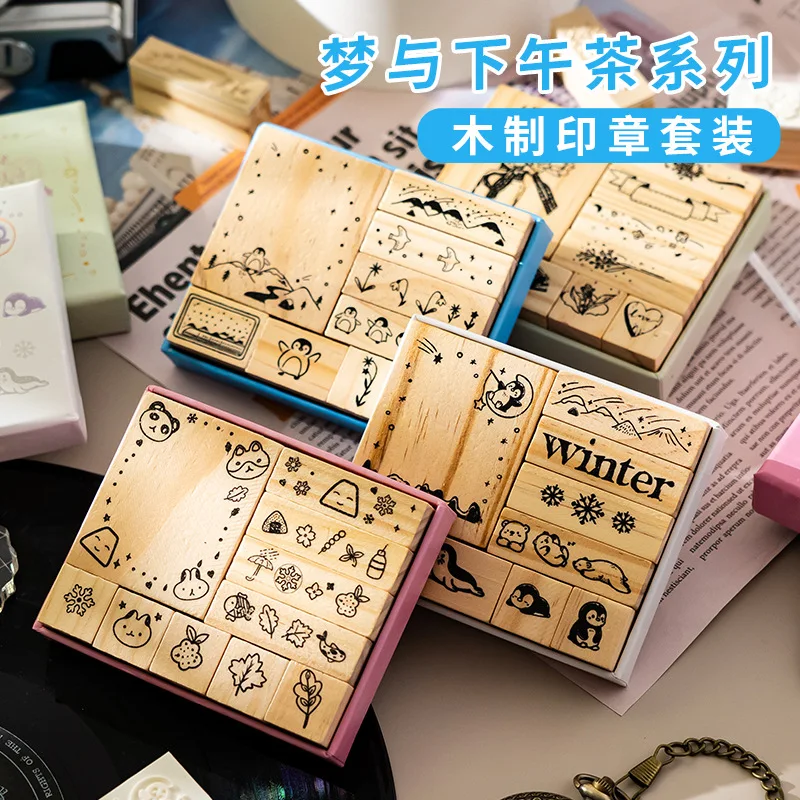 مجموعة الختم الخشبي DIY عنصر صغير الإبداعية الكرتون الإضافية نمط المواد الزخرفية ختم حساب اليد #2
