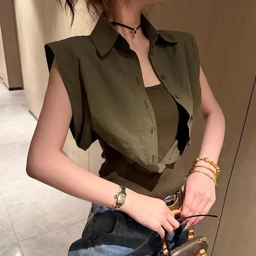 

Summer 2026 Women's Fashion Sleeveless Patchwork Shirt Unique Beautiful Top Breathable Polyester Commute Style Regular Length