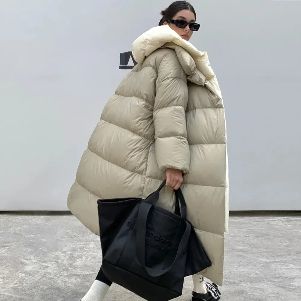 Fake Two-piece Parkas Fashion Fluffy Women Winter Thickness Warm Long Puffer Coat Female Fashion White Duck Down Jacket Hooded