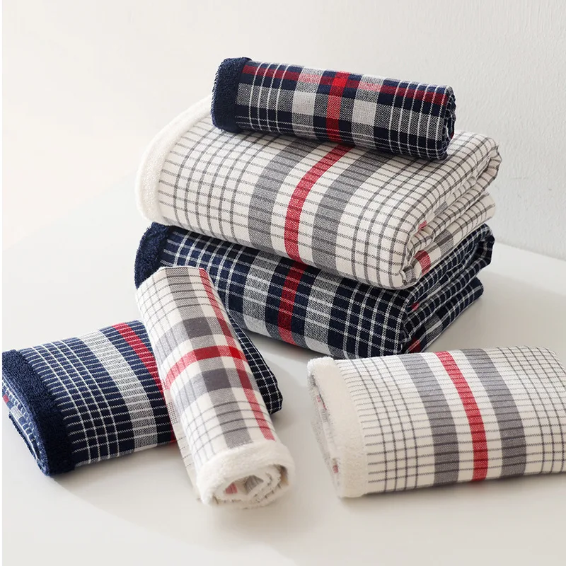 Gauze Square Towel – Double-Sided Pure Gauze with Checkered Pattern Soft Highly Absorbent Face Towel Different Absorption Needs