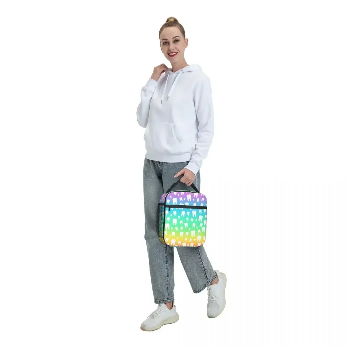 

Rainbow Tooth Pattern Resuable Lunch Boxes Waterproof Dentist Teeth Cooler Thermal Food Insulated Lunch Bag Kids School Children