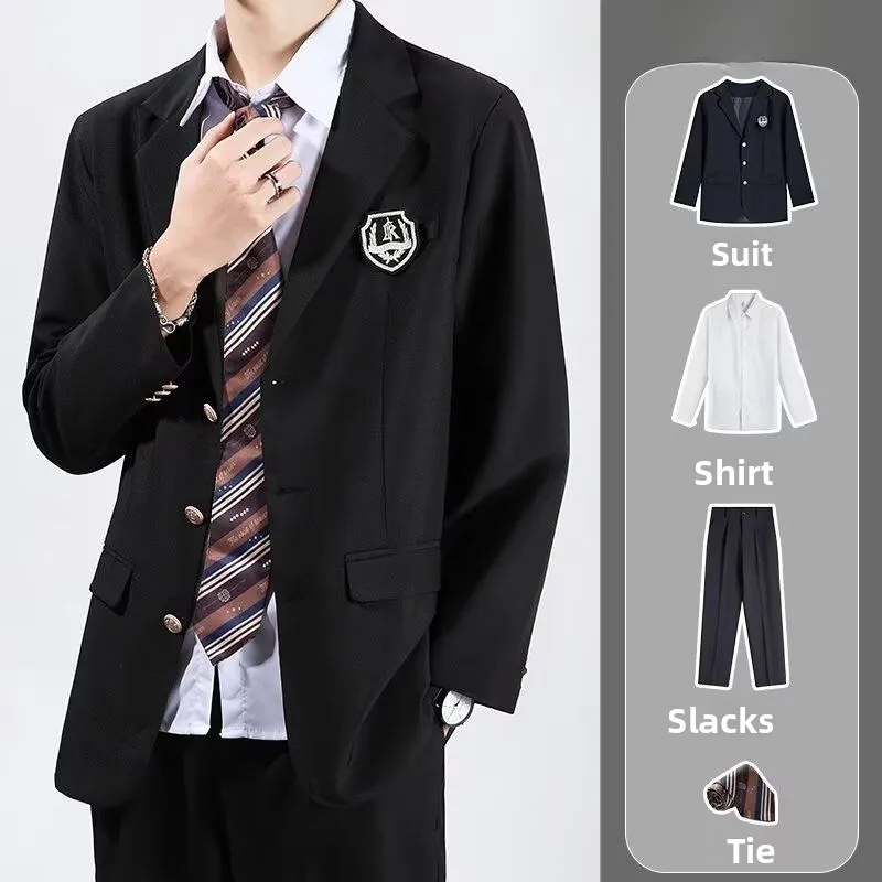

Повседневный, но элегантный мужской костюм для весны и осени: пиджак, школьная форма, комплект в западном стиле, из полиэфирного волокна, приталенный крой